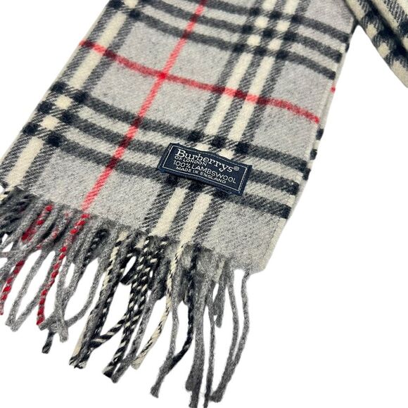 Burberry Plaid 100% Lambswool Classic Women's Gray Multicolor Fringe Wrap Scarf - Picture 2 of 6